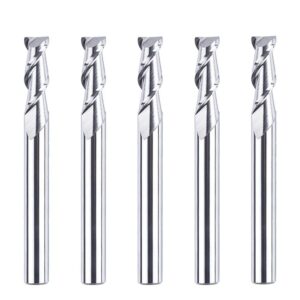 spetool 5pcs carbide cnc end mills for aluminum machining 2 flutes upcut router bits 1/4 inch shank 2-1/2 inch overall length