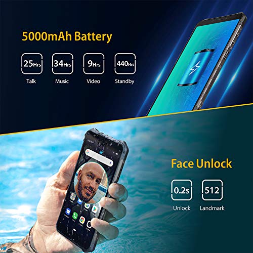 Rugged Smartphone Ulefone Armor X5 (2021), Waterproof IP68 Dual SIM Unlocked Phones, Global 4G LTE, 8-Octa-core Android 11, 3GB+32GB, 5000mAh Battery, Face Recognition, Bluetooth, NFC, Compass -Black