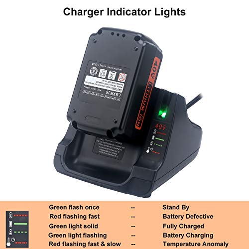 Biswaye 40V MAX Battery Fast Charger LCS40 Compatible with Black & Decker 36V 40V Max Lithium Battery LBX1540 LBX2540 LBX2040 LBXR2036 LBXR36 LBX2240 LBX36 LSW36 LST136 LHT2436