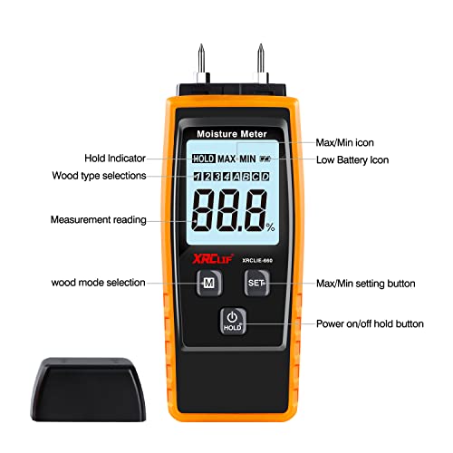 XRCLIF Wood Moisture Meter - Digital Moisture Meter for Wallls/Firewood/Lumber/Mortar, Handheld Wood Humidity Meter, Moisture Detector for Walls