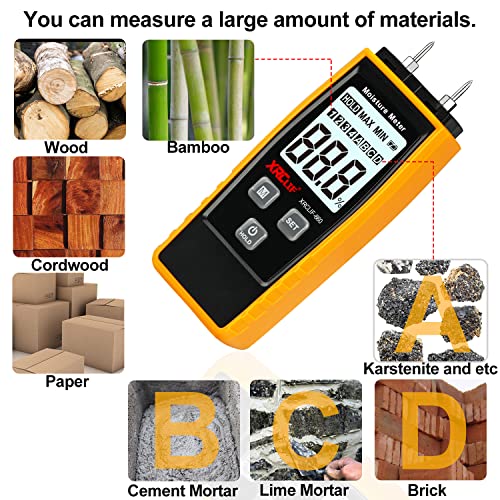 XRCLIF Wood Moisture Meter - Digital Moisture Meter for Wallls/Firewood/Lumber/Mortar, Handheld Wood Humidity Meter, Moisture Detector for Walls