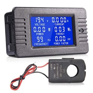 mictuning ac lcd display digital multimeter ammeter voltmeter 80-260v 0-100a current voltage power energy frequency power factor meter with split core current transformer