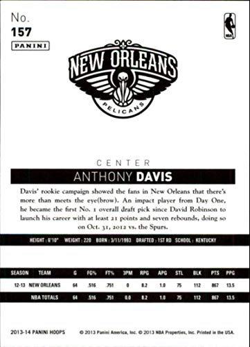 2013-14 NBA Hoops #157 Anthony Davis New Orleans Pelicans Official Basketball Card made by Panini