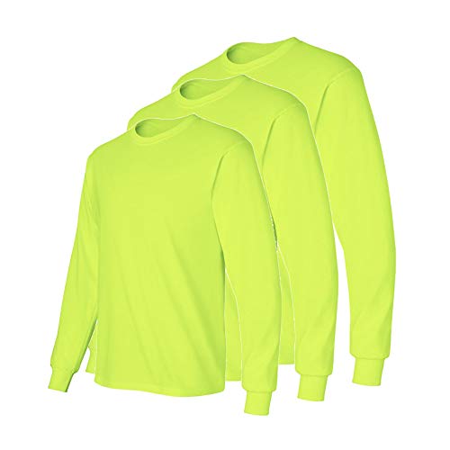 Fit In Basic Safety High Visibility Long Sleeve Construction Work Shirts for Men X-Large, Safety Green (3pk)