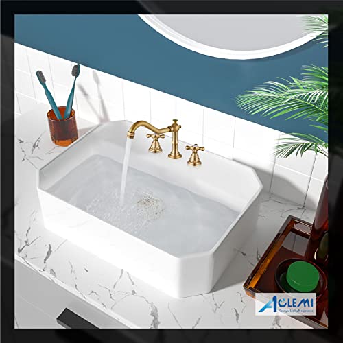 Aolemi Bathroom Sink Faucet Antique Brass Widespread Double Cross Handle Knobs 3 Hole Lavatory Mixer Tap Deck Mount Without Pop Up Drain