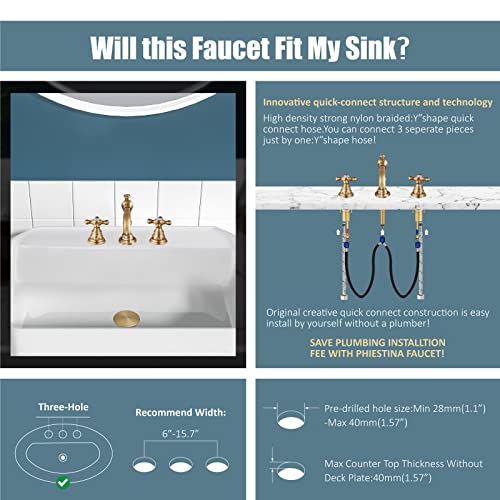 Aolemi Bathroom Sink Faucet Antique Brass Widespread Double Cross Handle Knobs 3 Hole Lavatory Mixer Tap Deck Mount Without Pop Up Drain