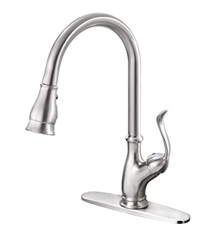 APPASO Pull Down Kitchen Faucet with 2-Mode Sprayer Brushed Nickel - Single Handle 1 Hole High Arc Pull Out Kitchen Sink Faucets, Stainless Steel, 170BN