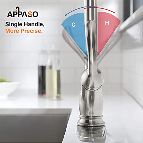 APPASO Pull Down Kitchen Faucet with 2-Mode Sprayer Brushed Nickel - Single Handle 1 Hole High Arc Pull Out Kitchen Sink Faucets, Stainless Steel, 170BN