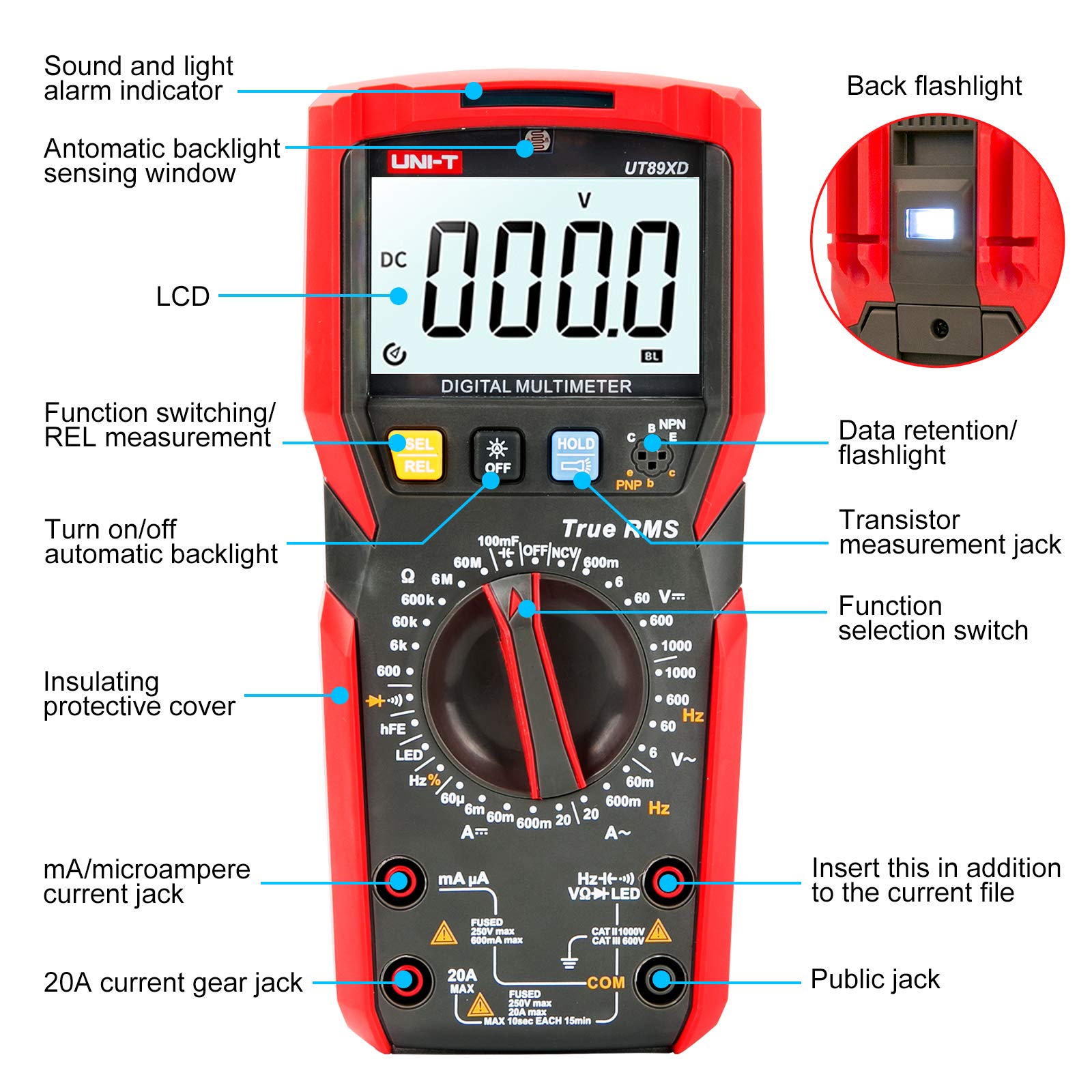 UNI-T UT89XD True RMS 6000 Counts LED Digital multimeter Test ac dc Voltmeter Ammeter Capacitance Frequency Resistance Test