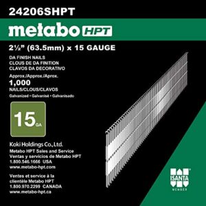 Metabo HPT Finish Nails | 2-1/2-Inch x 15 Gauge | Angled | Electro Galvanized | 1000 Count | 24206SHPT