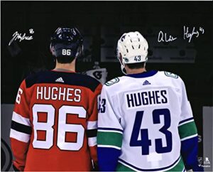 jack hughes & quinn hughes autographed 16" x 20" spotlight photograph - autographed nhl photos