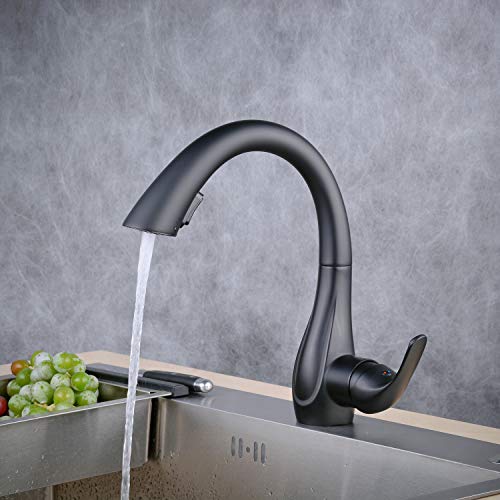 Beelee Kitchen Sink Faucets with 360 ° Rotation Pull Out Swivel Spout,Single Handle Mixer Kitchen Faucets with 2-Function Sprayer, Black,BLSS1749B