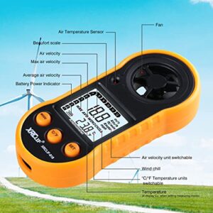 Digital Wind Speed Meter Anemometer Handhled Wind Gauges Air Flow Velocity Meter for Measuring Wind Chill Temperature Speed, Wind Meter Thermometer Gauge for Shooting Windsurfing Fishing Hunting