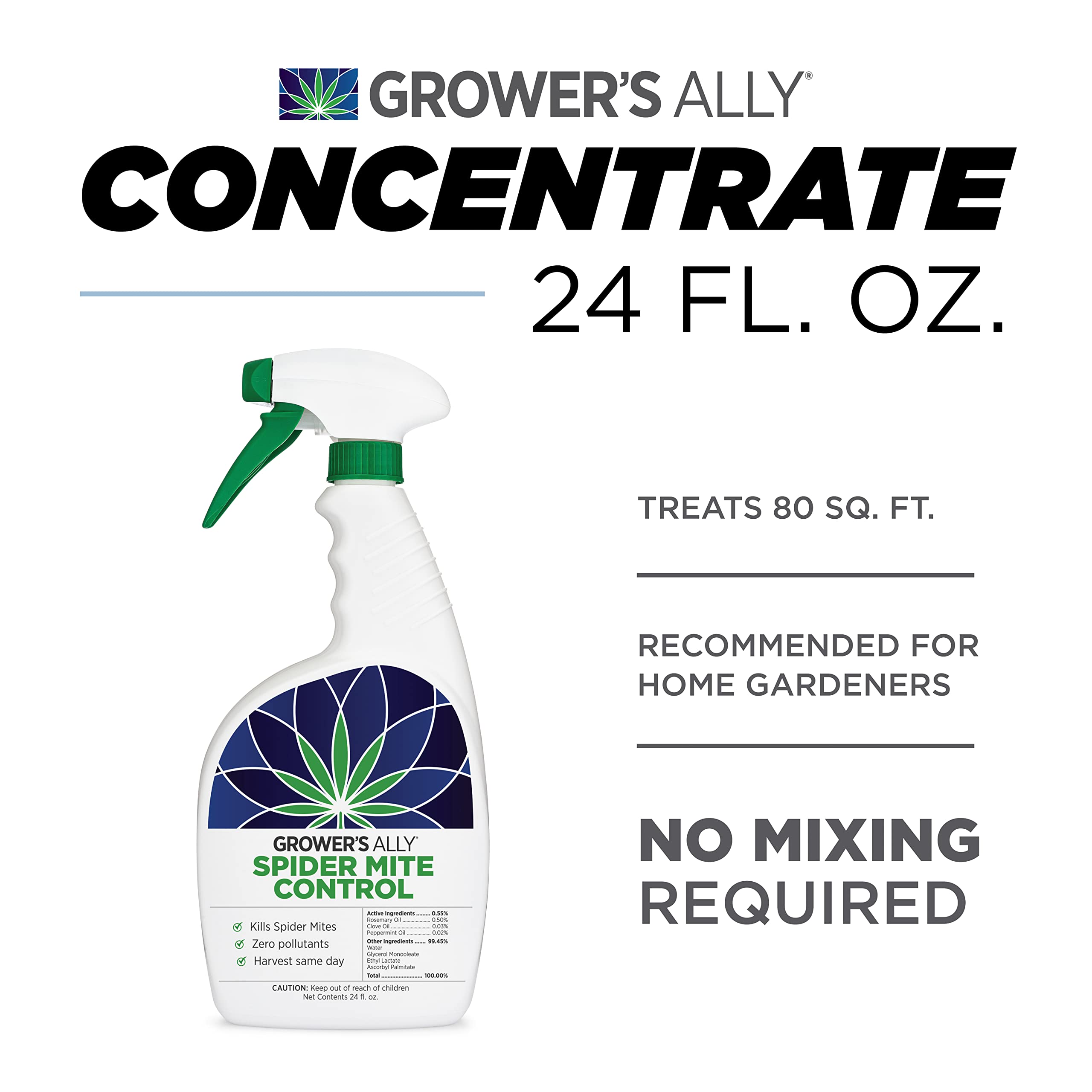 Grower's Ally Spider Mite Control Spray | Natural Spider Mite & Insect Killer with Rosemary Oil - Trusted by Cultivators for Indoor and Outdoor Use - 24 oz Ready to Use, OMRI Listed