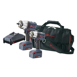 ingersoll rand iqv20-k201 cordless impact wrench combo kit w/ w7152 1/2” high torque impact wrench, w5133 3/8” compact impact wrench, 2 batteries, universal charger and tool bag