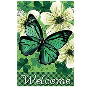 morigins welcome clover butterfly house flag decorative st.patrick's day double sided flag 28 x 40 inch