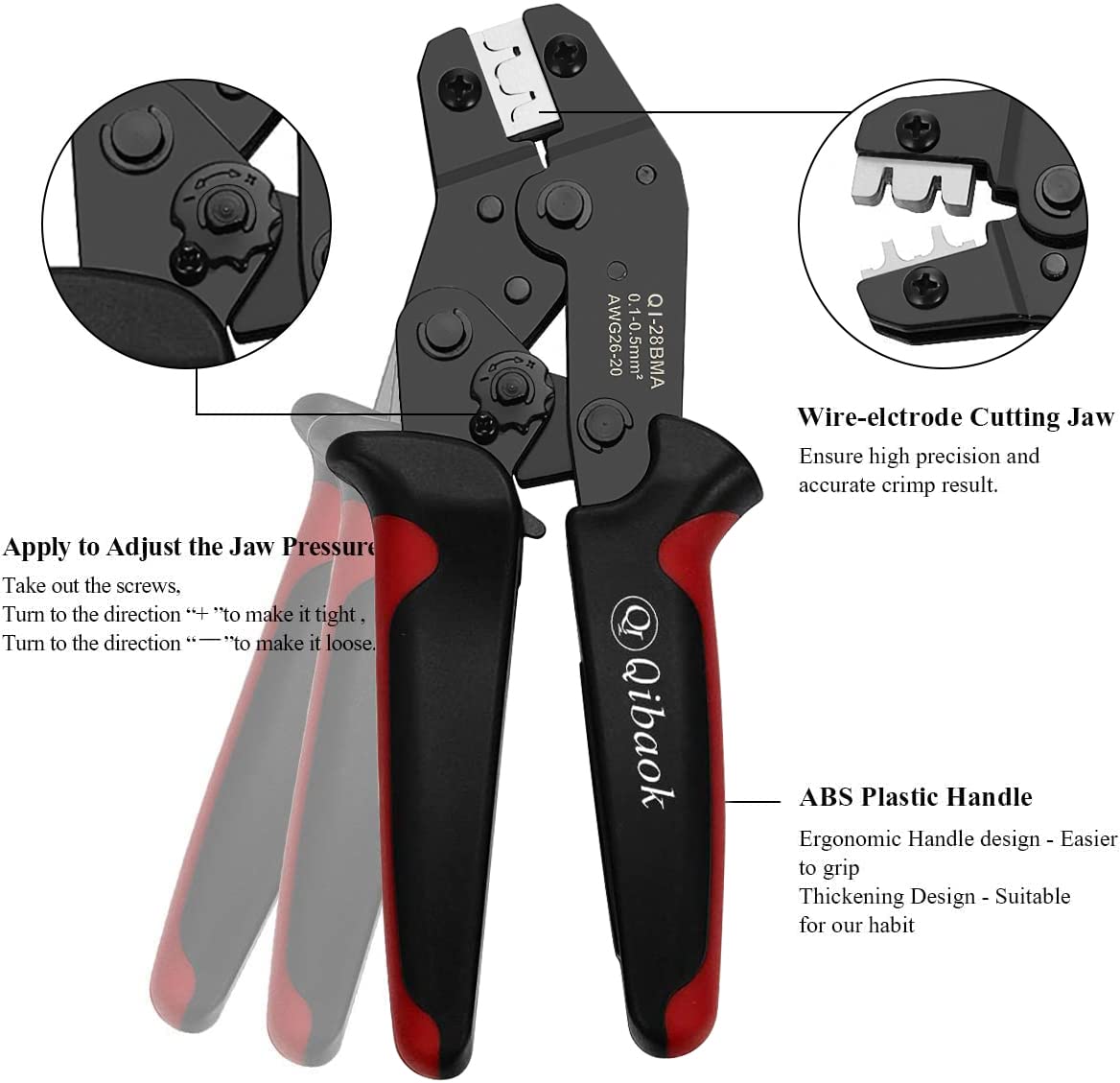 Qibaok Crimping Tool Kit Ratcheting Crimper with 1550PCS 2.54mm Dupont Connectors and 760pcs 2.54mm JST-XH Connectors for AWG 26-20(0.1-0.5mm²)