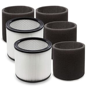 yuefeng filter compatible with shop-vac 90350 90304 90333 replacement fits most wet/dry vacuum cleaners 5 gallon and above, compare to part 90304, 90585 (2 filters + 4 foam filters)