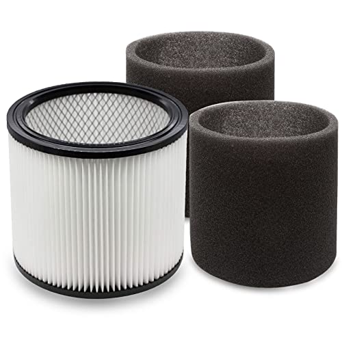 YUEFENG Filter Compatible with Shop-Vac 90350 90304 90333 Replacement fits most Wet/Dry Vacuum Cleaners 5 Gallon and above, Compare to Part 90304, 90585 (1 filter + 2 foam filter)…