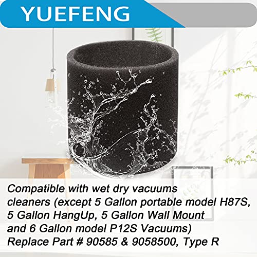 YUEFENG Filter Compatible with Shop-Vac 90350 90304 90333 Replacement fits most Wet/Dry Vacuum Cleaners 5 Gallon and above, Compare to Part 90304, 90585 (1 filter + 2 foam filter)…