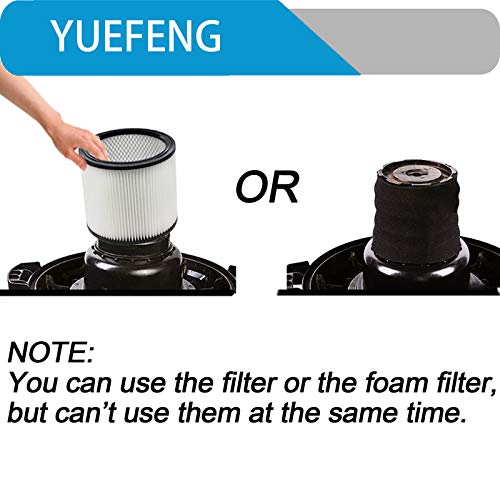 YUEFENG Filter Compatible with Shop-Vac 90350 90304 90333 Replacement fits most Wet/Dry Vacuum Cleaners 5 Gallon and above, Compare to Part 90304, 90585 (1 filter + 2 foam filter)…