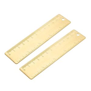 uxcell straight ruler 120mm 4 inch brass measuring tool with hanging hole 2pcs