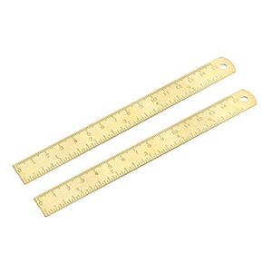 uxcell straight ruler 150mm 6 inch brass measuring tool with hanging hole 2pcs