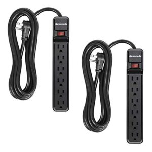 dewenwils 2-pack 10ft power strip surge protector, 6-outlet strip with low profile flat plug, 15 amp circuit breaker, 500 joules, wall mount, black, ul listed