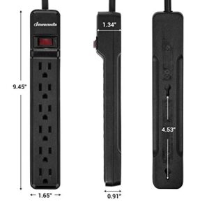 DEWENWILS 2-Pack 10FT Power Strip Surge Protector, 6-Outlet Strip with Low Profile Flat Plug, 15 Amp Circuit Breaker, 500 Joules, Wall Mount, Black, UL Listed