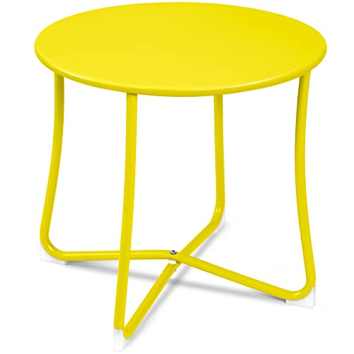 AMAGABELI GARDEN & HOME Metal Patio Side Table 18” x 18” Weather Resistant Anti-Rust Outdoor End Table Small Steel Round Coffee Table Porch Table Snack Table for Balcony Garden Yard Lawn, Yellow