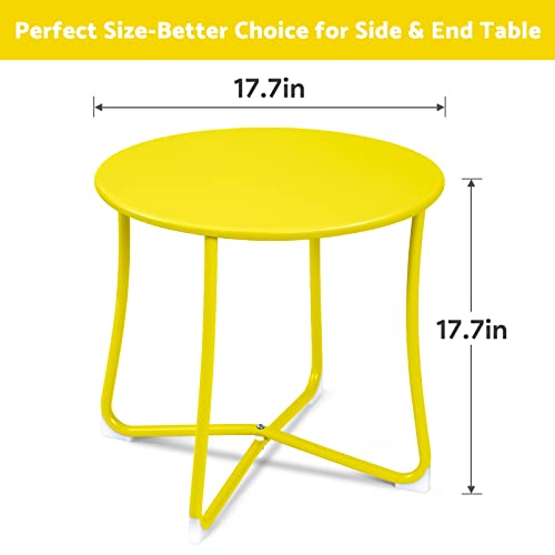 AMAGABELI GARDEN & HOME Metal Patio Side Table 18” x 18” Weather Resistant Anti-Rust Outdoor End Table Small Steel Round Coffee Table Porch Table Snack Table for Balcony Garden Yard Lawn, Yellow