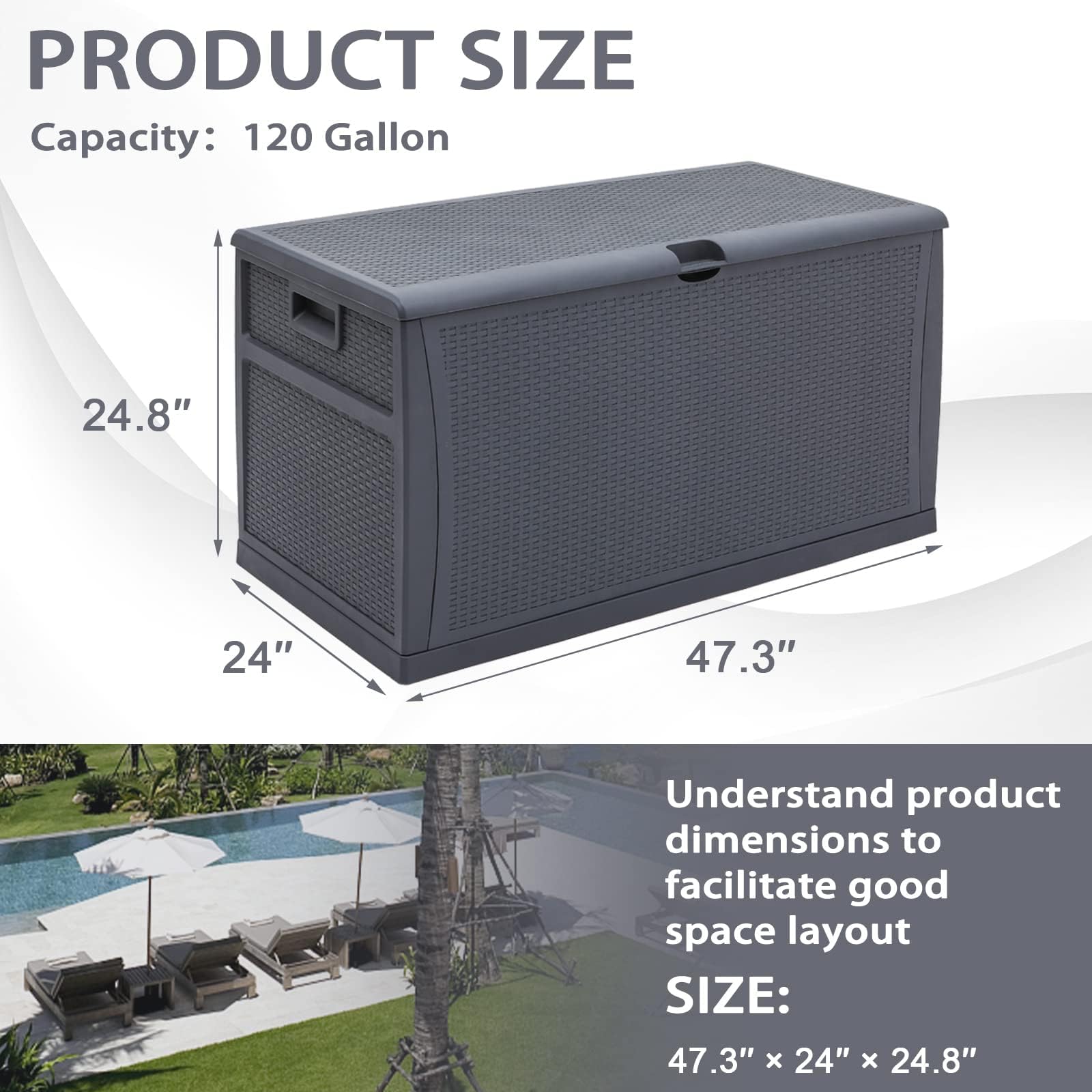 Crownland 120 Gallon Outdoor Storage Deck Box Resin Container Weatherproof Deck Storage Box Containers Patio Garden Furniture Outdoor Storage Boxes All Weather Using,Grey