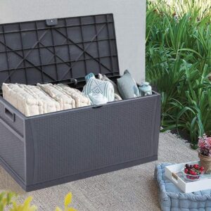 Crownland 120 Gallon Outdoor Storage Deck Box Resin Container Weatherproof Deck Storage Box Containers Patio Garden Furniture Outdoor Storage Boxes All Weather Using,Grey