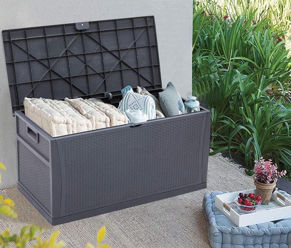 Crownland 120 Gallon Outdoor Storage Deck Box Resin Container Weatherproof Deck Storage Box Containers Patio Garden Furniture Outdoor Storage Boxes All Weather Using,Grey