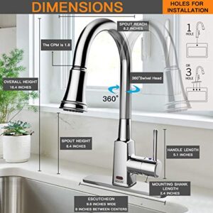 Touchless Kitchen Faucet,Soosi Motion Sensor Single Handle Automatic Kitchen Faucets One/3 Hole 3-Function Kitchen Faucets with Pull Down Sprayer Spot Free Polished Chrome Solid Brass Stainless Steel