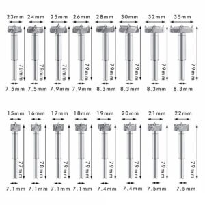 Forstner Drill Bit Set 16pcs 15-35mm Punching Bit Wood Slabs Flat Wing Drilling Hole Hinge Cemented Carbide Drilling Counterbore Flat Bit Drill Set Woodworking Hole Saw Wood Cutter Tool (16pcs)