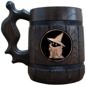 black mage beer mug, ff xiv beer stein, 22 oz, wooden gamer gift, personalized beer tankard, custom gift for men, gift for him