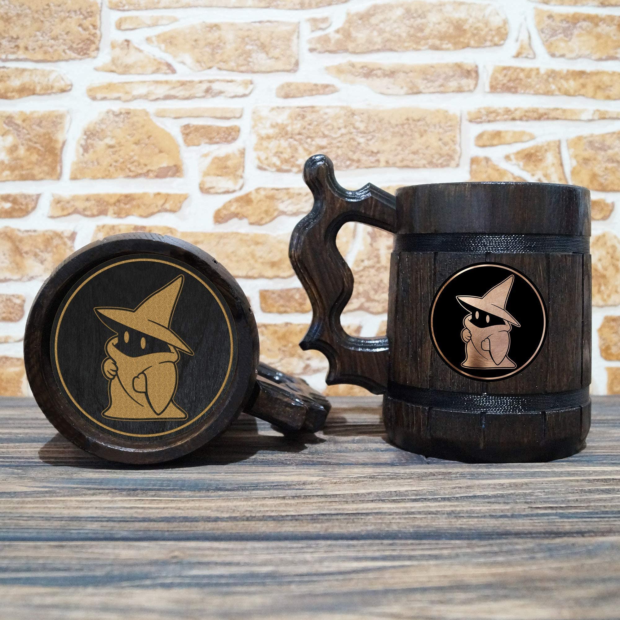 Black Mage Beer Mug, FF XIV Beer Stein, 22 oz, Wooden Gamer Gift, Personalized Beer Tankard, Custom Gift for Men, Gift for Him