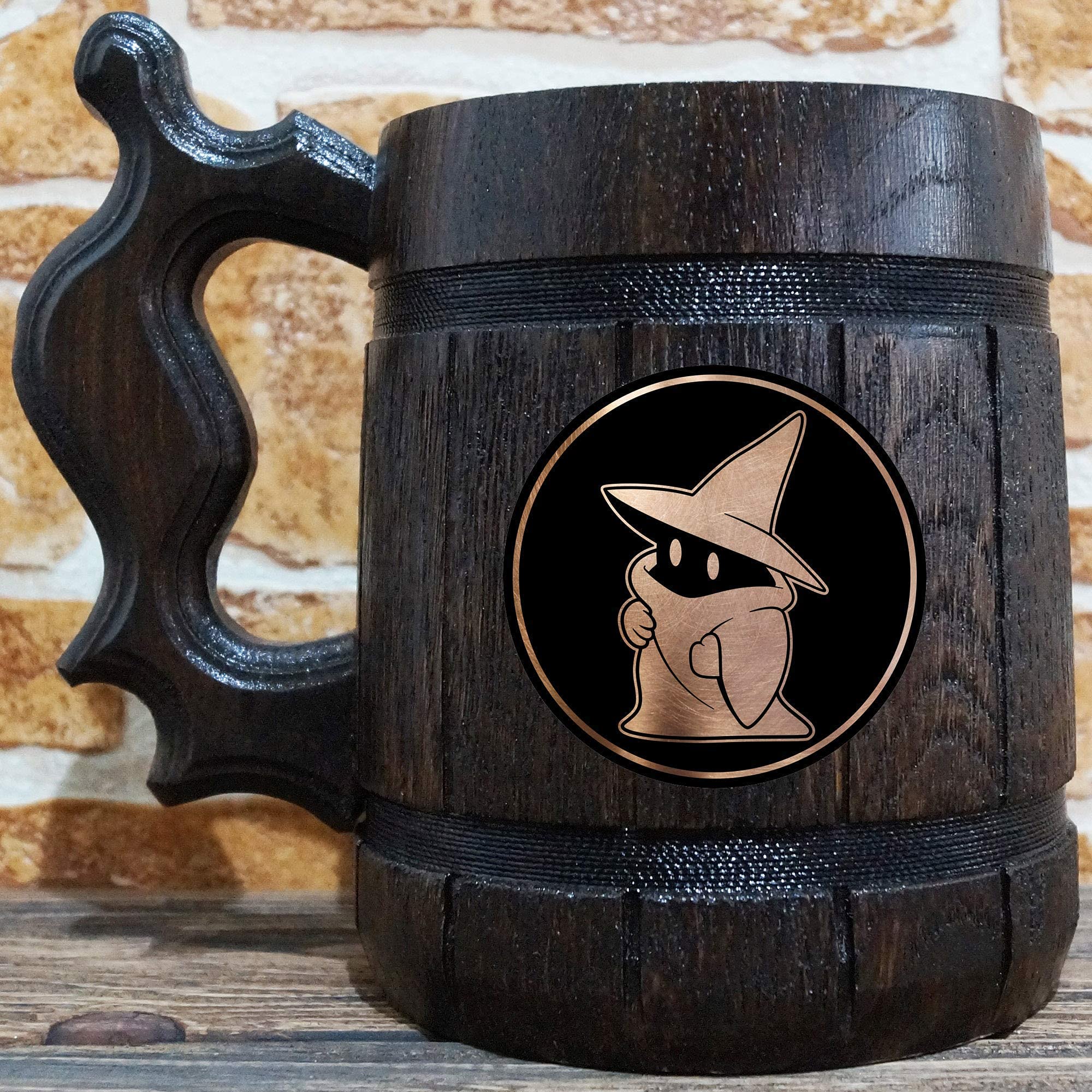 Black Mage Beer Mug, FF XIV Beer Stein, 22 oz, Wooden Gamer Gift, Personalized Beer Tankard, Custom Gift for Men, Gift for Him