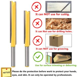 Yakamoz 2Pcs 1/4-Inch Shank Long Straight Router Bit Set Double Flute Straight Bits Wood Milling Cutter Woodworking Tools with 2" & 3" Cutting Height, 3/8" Cutting Dia.