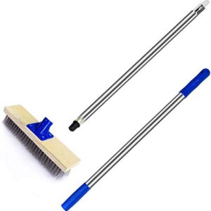 YCUTE Deck Brush, Stainless Steel Wire with Long Handle 43", Perfect for Algae, Tough Stains on Concrete, Swimming Pool, Walkways and Patio