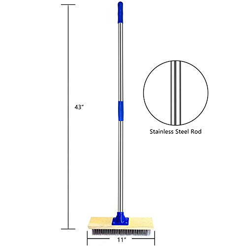 YCUTE Deck Brush, Stainless Steel Wire with Long Handle 43", Perfect for Algae, Tough Stains on Concrete, Swimming Pool, Walkways and Patio