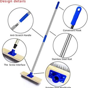 YCUTE Deck Brush, Stainless Steel Wire with Long Handle 43", Perfect for Algae, Tough Stains on Concrete, Swimming Pool, Walkways and Patio