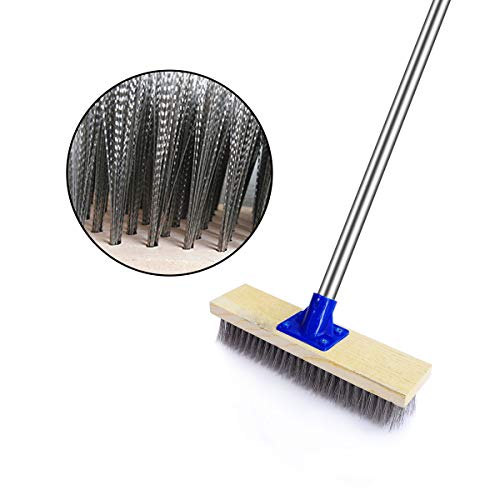 YCUTE Deck Brush, Stainless Steel Wire with Long Handle 43", Perfect for Algae, Tough Stains on Concrete, Swimming Pool, Walkways and Patio