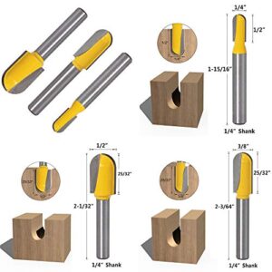 Yakamoz 6Pcs 1/4" Shank Carbide 90 Degree V-Groove and Round Nose Groove Router Bit Set 3D CNC Signmaking Lettering Engraving Cutter Woodworking Carving Cutting Tool