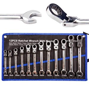 tr toolrock 12pcs flex head ratcheting wrench set- 8-19mm metric ratchet combination wrenches crv gear spanner set
