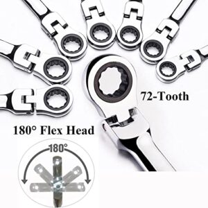 TR TOOLROCK 12pcs Flex Head Ratcheting Wrench Set- 8-19mm Metric Ratchet Combination Wrenches CrV Gear Spanner Set