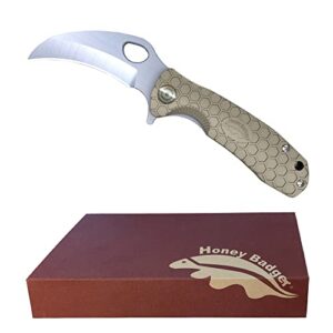 western active honey badger pocket knife, edc claw hawkbill folding utility knife, edc knife with stainless steel blade, claw pocket knives, reversible pocket clip - 3.4" (claw smooth large tan)