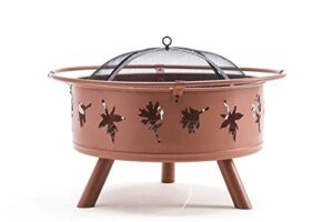 mcombo 32" metal bronze fire pit round table backyard patio terrace fire bowl heater/bbq/ice pit with charcoal rack waterproof cover 0146, bronze