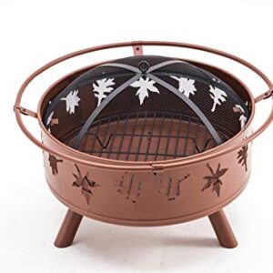 Mcombo 32" Metal Bronze Fire Pit Round Table Backyard Patio Terrace Fire Bowl Heater/BBQ/Ice Pit with Charcoal Rack Waterproof Cover 0146, Bronze